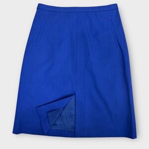 J. Crew Royal Blue A Line Knee Length Skirt With Pockets Front Slit Size 6 Lined